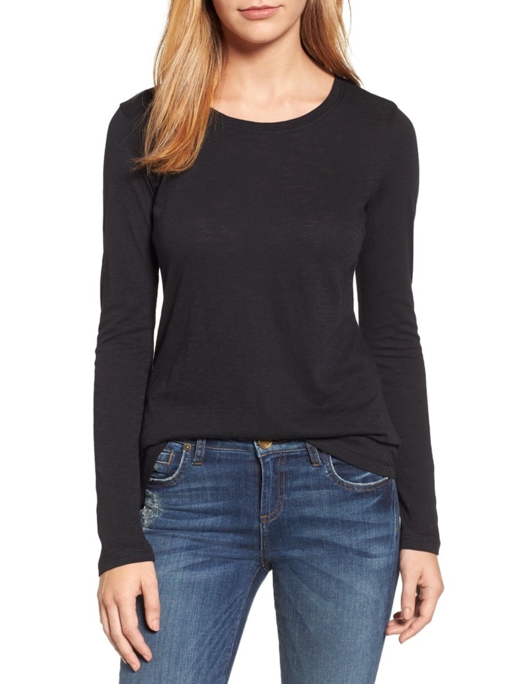 Caslon Women's Long Sleeve Crew Neck Tee - Black- NWOT- L